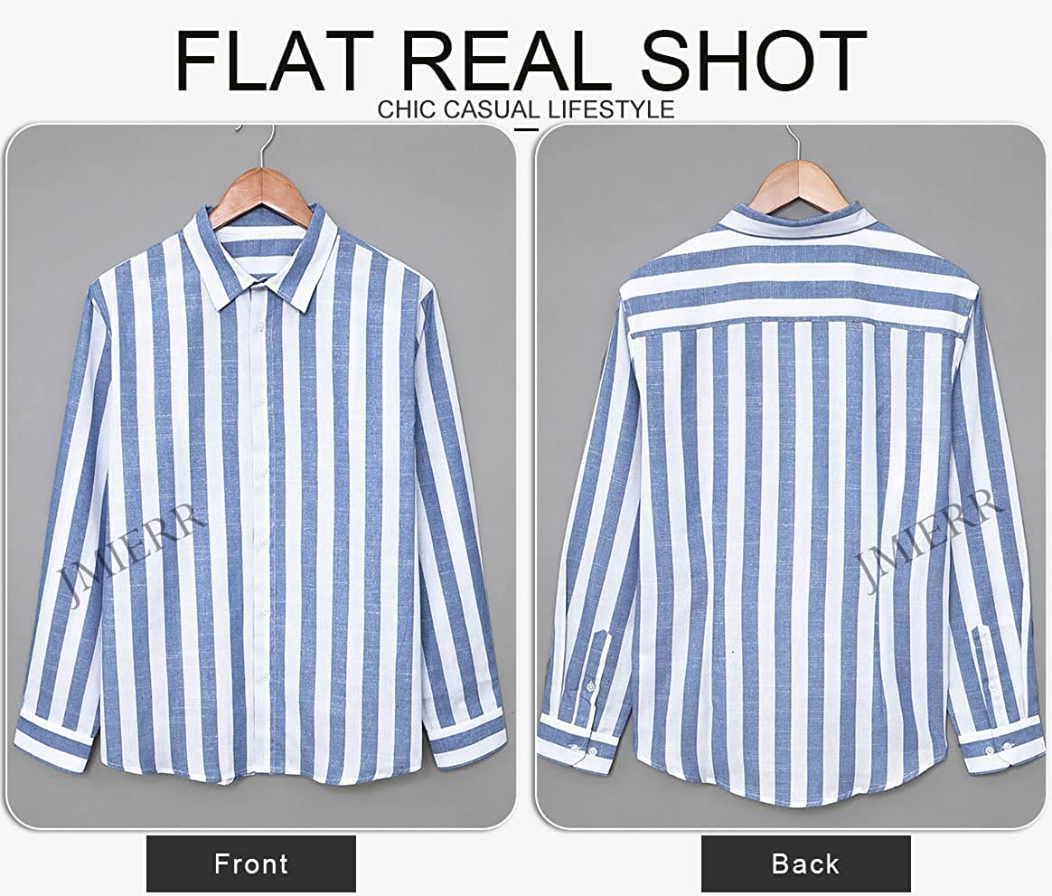 JMIERR Men's Casual Stylish Long Sleeve Button-Down Shirts Striped Dress Shirts Cotton Shirt - Image 7